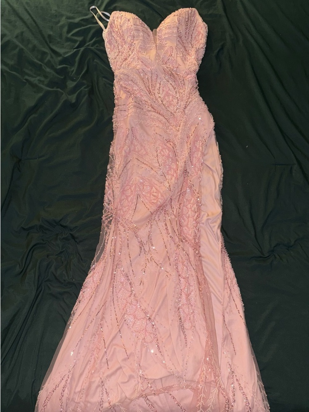 Strapless Blush Pink Beaded Evening Gown